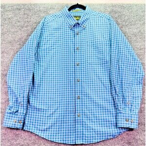 Cabela’s Mens Large Blue Plaid Button Down Shirt Wrinkle Free 100% Cotton